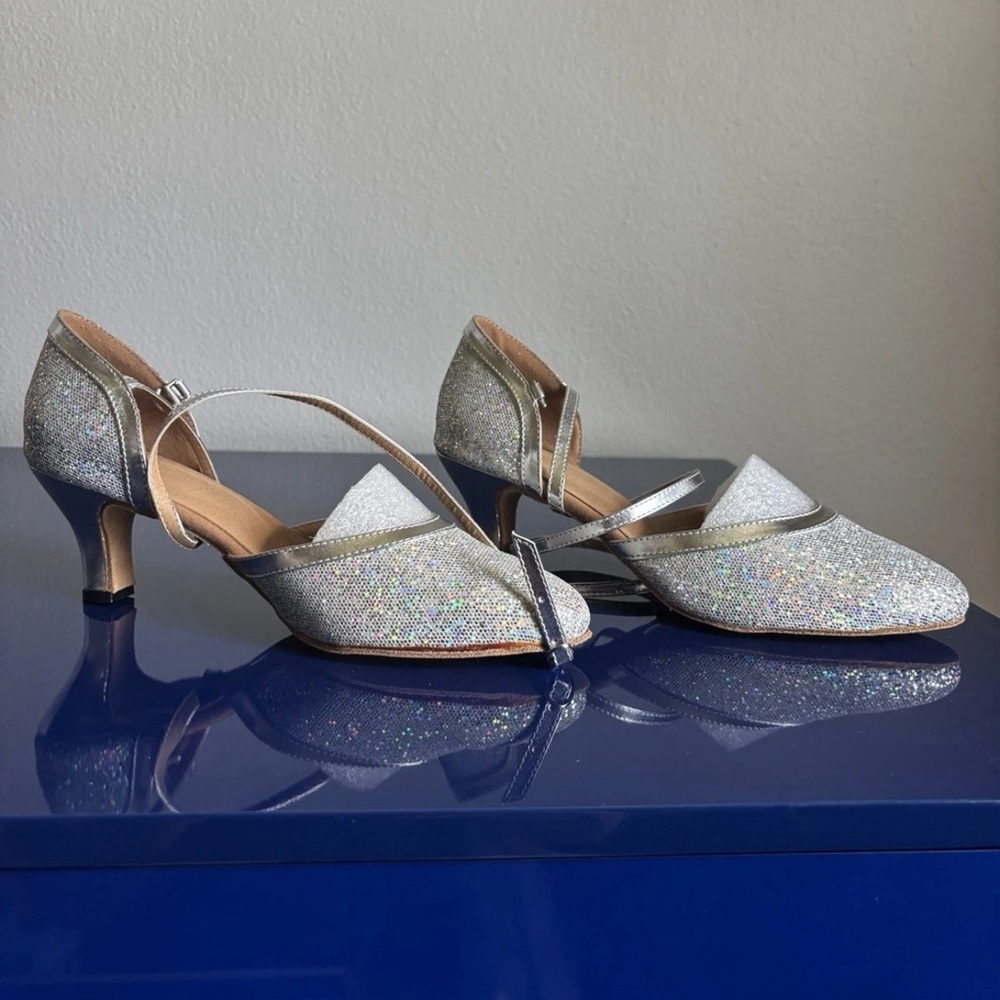 Silver Glitter Cross-Strap Heels